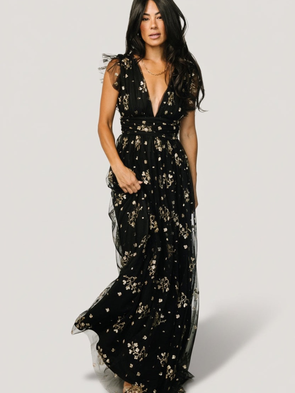 Baltic Born Natalia Embellished Maxi Dress Black Gold Whimsical Evening L - Picture 1 of 12